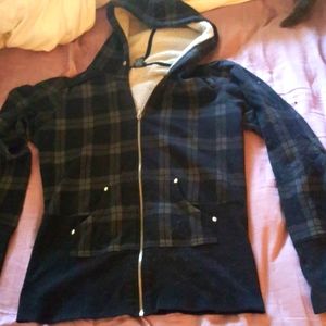 Plaid zip up hoodie sweater